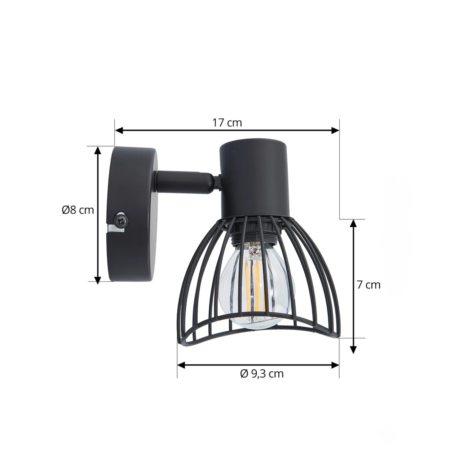 Plafón Lindby Piena, negro, 1 luz, metal, Ø 9,3cm
