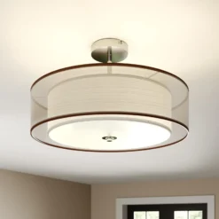 Plafón Lindby Pikka, marrón, de tela, Ø 50 cm, E27