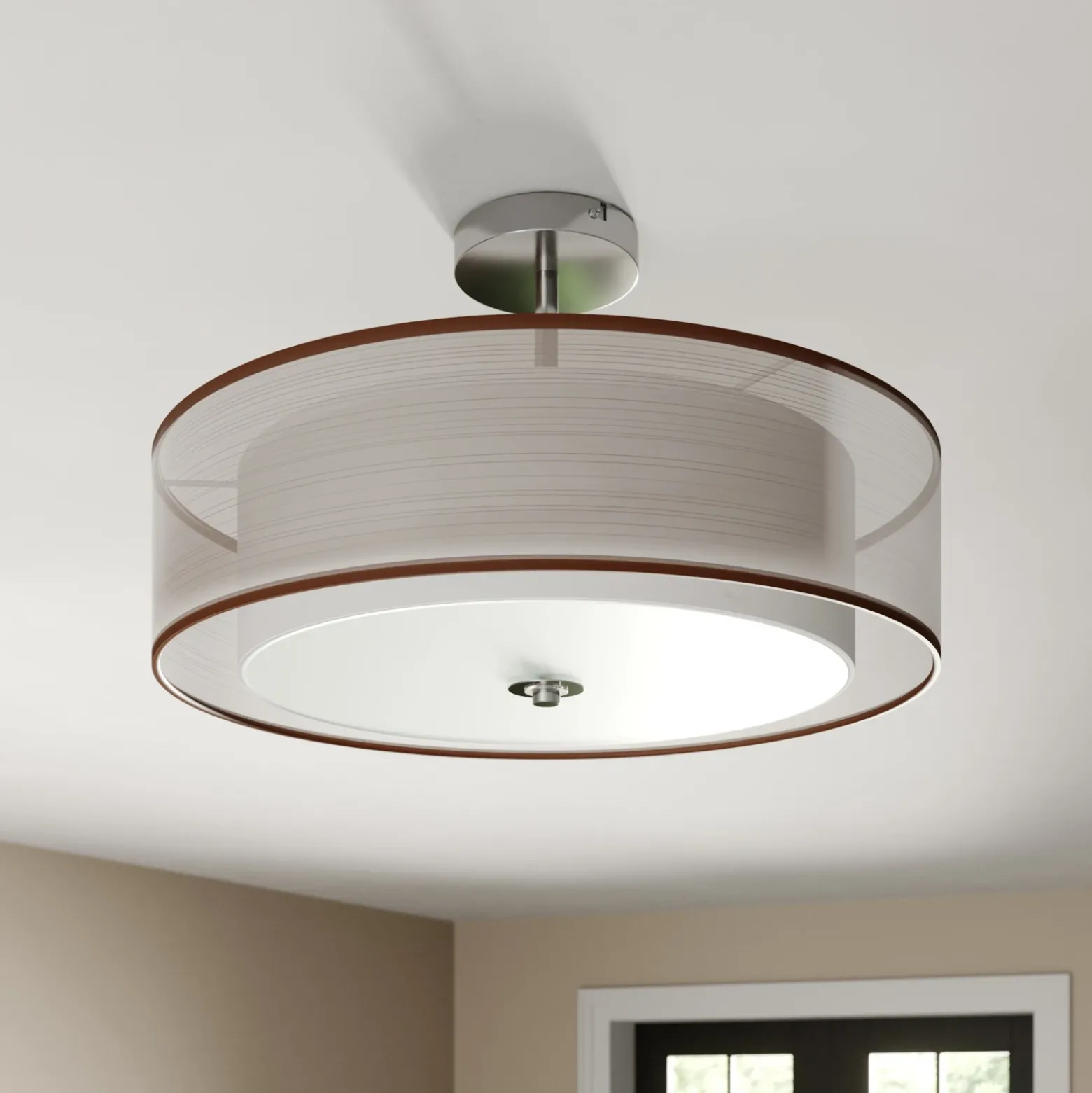 Plafón Lindby Pikka, marrón, de tela, Ø 50 cm, E27
