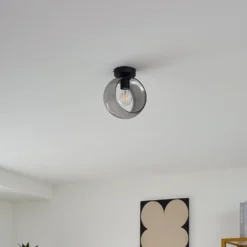 Plafón Lindby Roton, gris/negro, cristal, Ø 20 cm