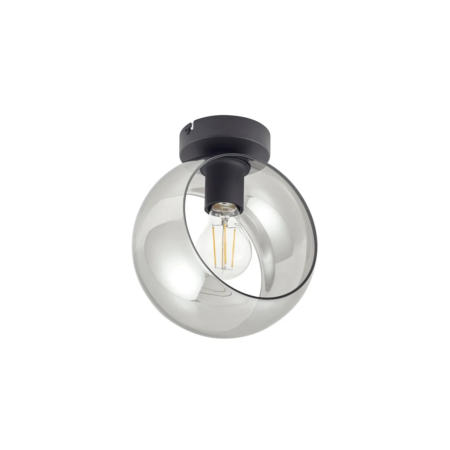 Plafón Lindby Roton, gris/negro, cristal, Ø 20 cm