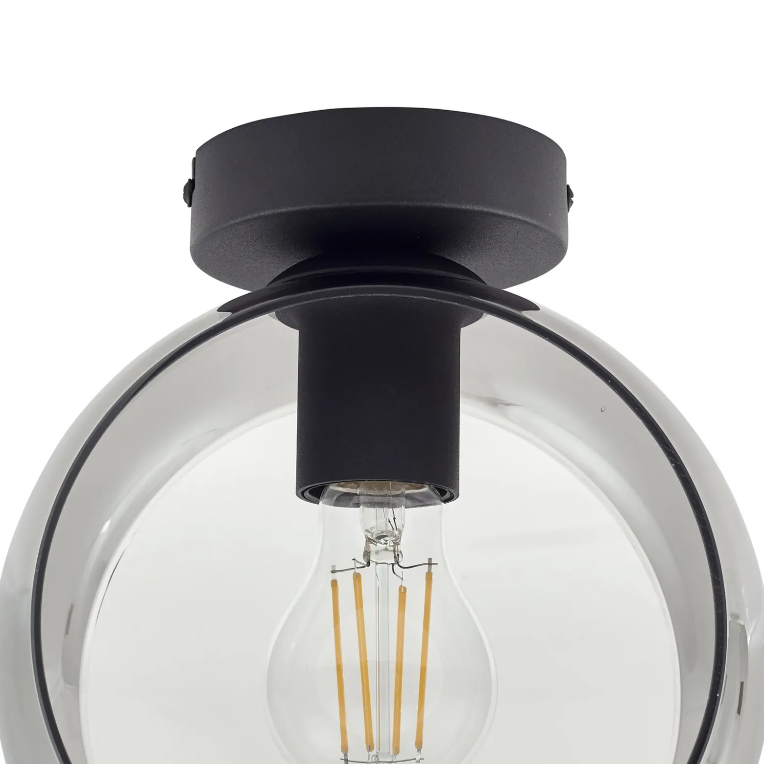 Plafón Lindby Roton, gris/negro, cristal, Ø 20 cm