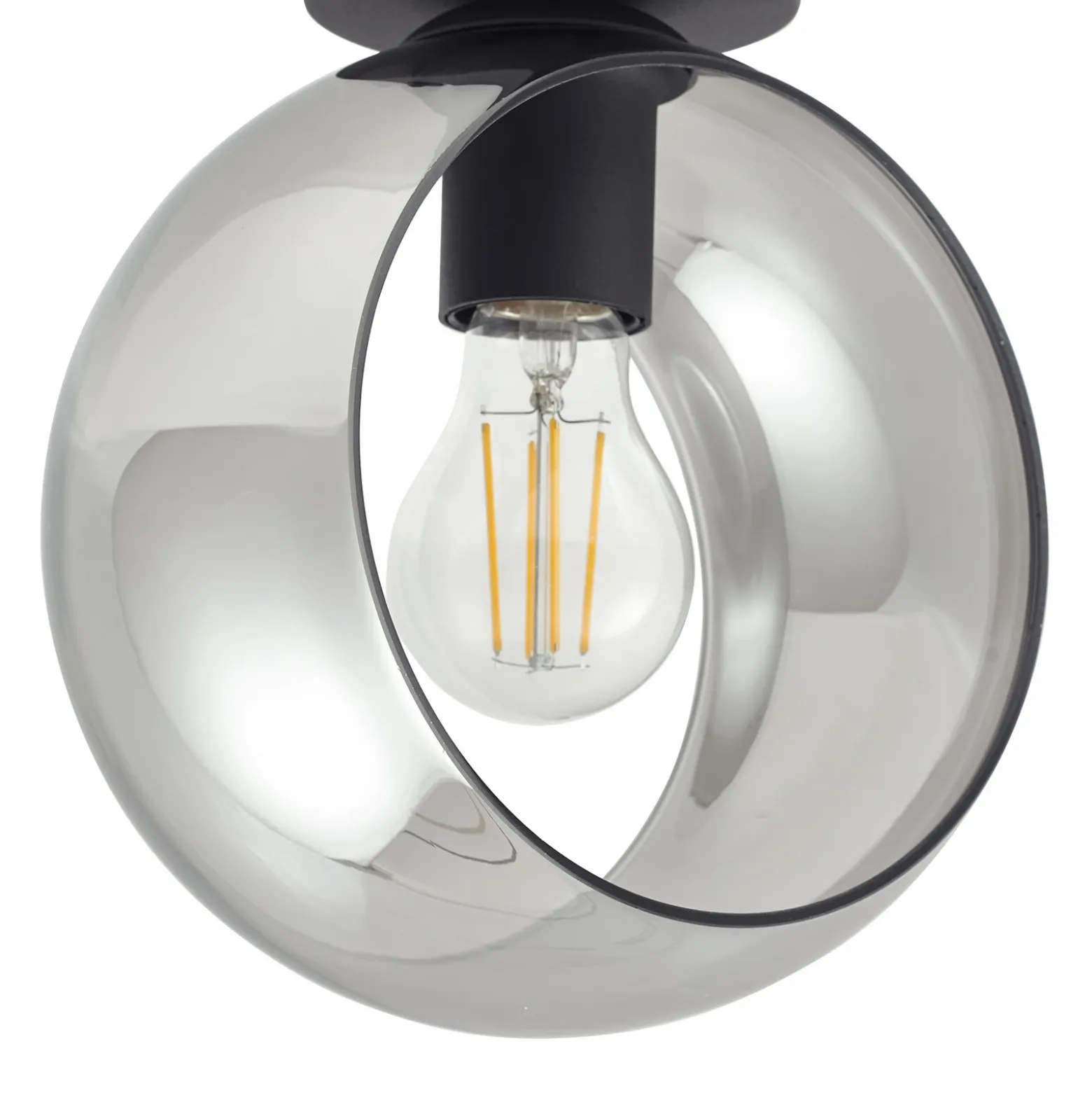 Plafón Lindby Roton, gris/negro, cristal, Ø 20 cm
