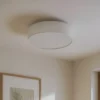 Plafón Lindby Sebatin, Ø 50 cm, blanco crema, tela, E27