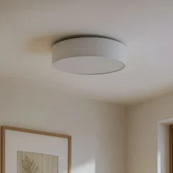 Plafón Lindby Sebatin, Ø 50 cm, blanco, tela, E27
