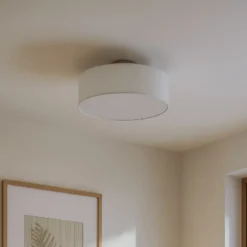 Plafón Lindby Sebatin, Ø 40 cm, blanco, de tela, E27