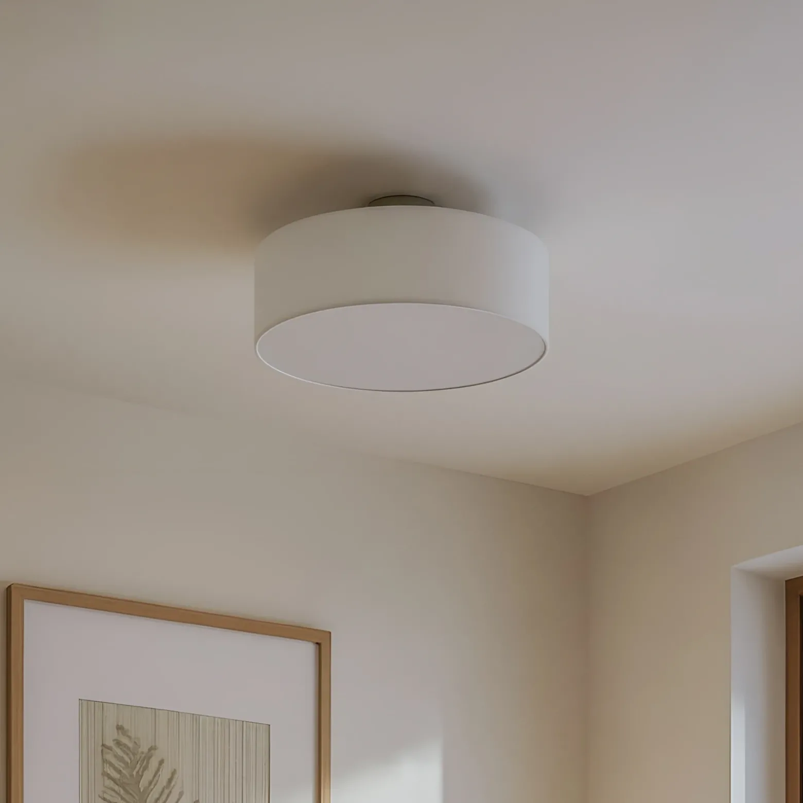 Plafón Lindby Sebatin, Ø 40 cm, blanco, de tela, E27