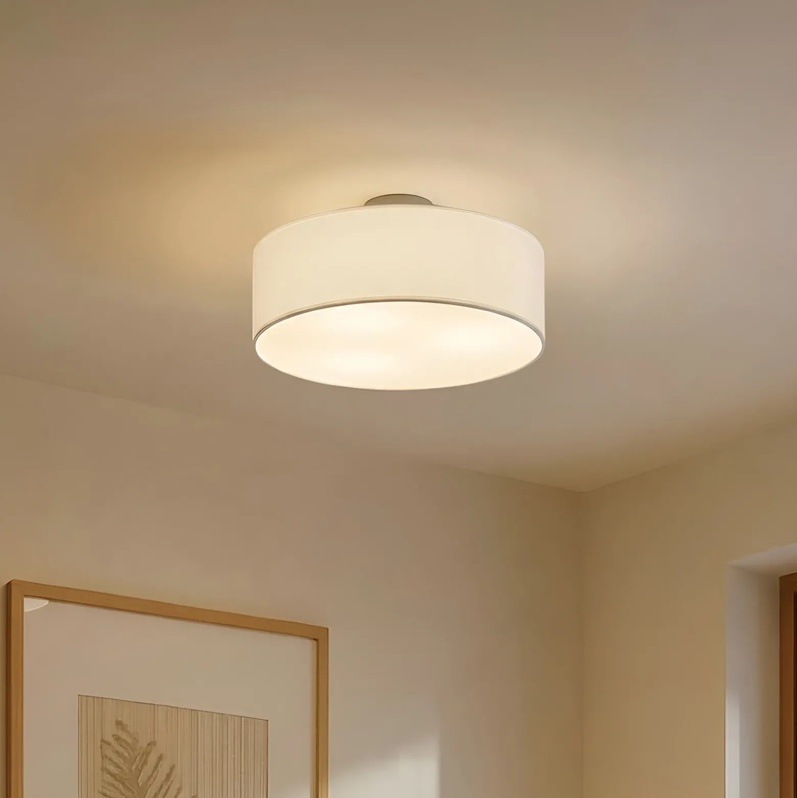 Plafón Lindby Sebatin, Ø 40 cm, blanco, de tela, E27