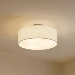 Plafón Lindby Sebatin, Ø 40 cm, blanco, de tela, E27