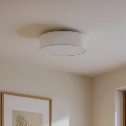 Plafón Lindby Sebatin, Ø 40 cm, color crema, tela, casquillo E27