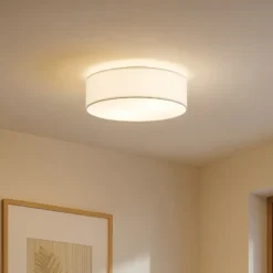 Plafón Lindby Sebatin, Ø 40 cm, color crema, tela, casquillo E27