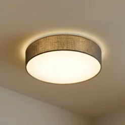 Plafón Lindby Sebatin, Ø 50 cm, gris, tela, E27