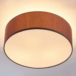 Plafón Lindby Sebatin, Ø 40 cm, marrón claro, tela, E27