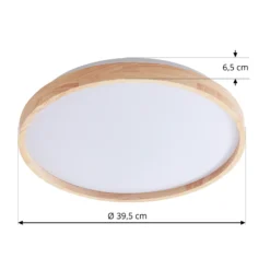 Plafón Lindby Smart LED Mirren madera Ø39,5cm CCT Tuya