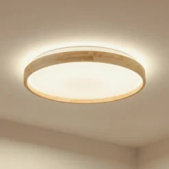 Plafón Lindby Smart LED Mirren madera Ø49,5cm CCT Tuya