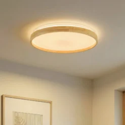 Plafón Lindby Smart LED Mirren madera Ø49,5cm CCT Tuya