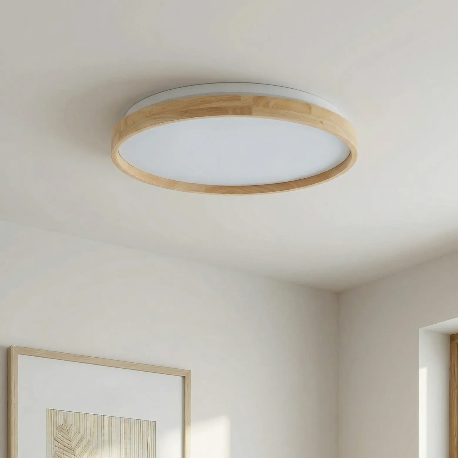 Plafón Lindby Smart LED Mirren madera Ø49,5cm CCT Tuya