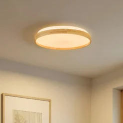 Plafón Lindby Smart LED Mirren madera Ø39,5cm CCT Tuya