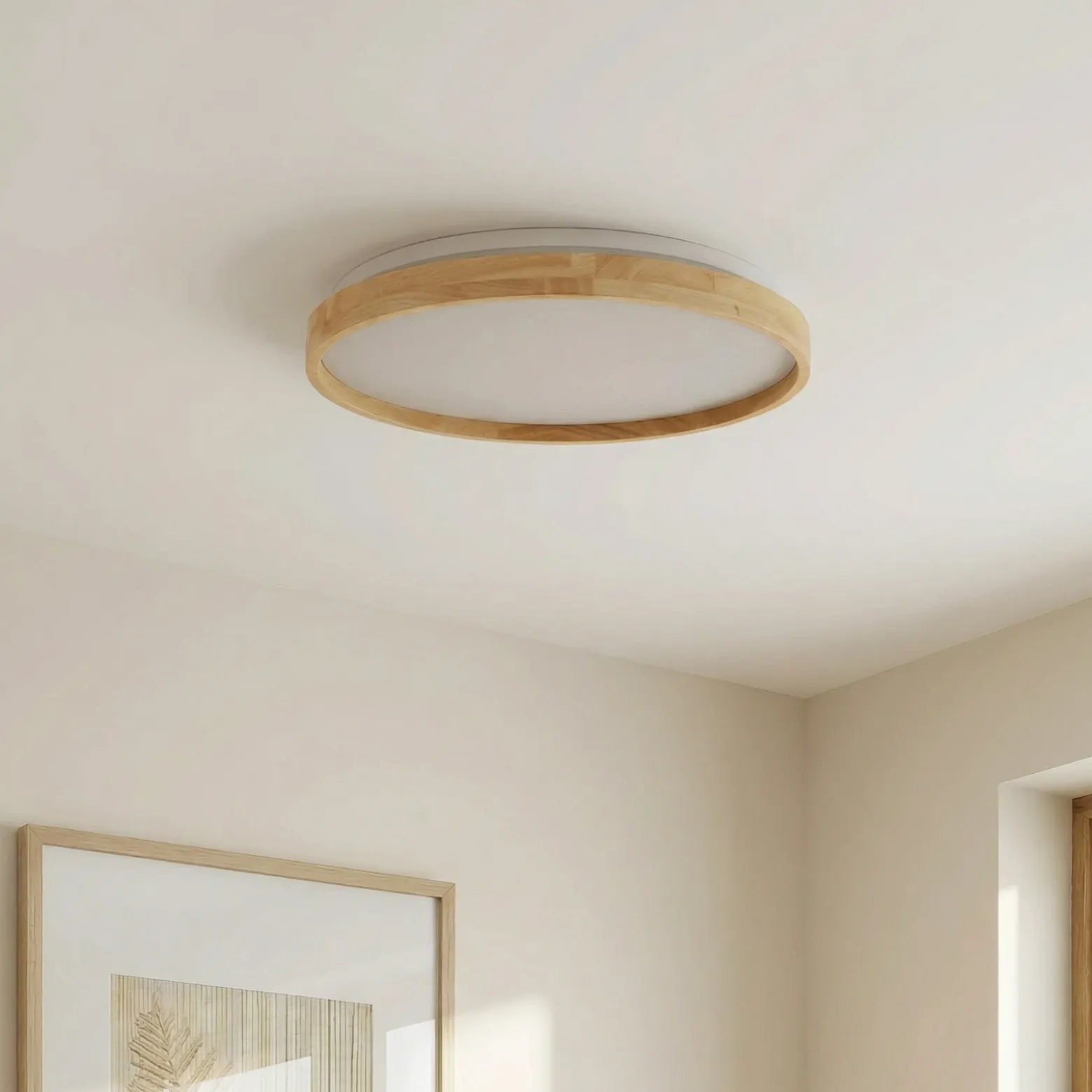 Plafón Lindby Smart LED Mirren madera Ø39,5cm CCT Tuya