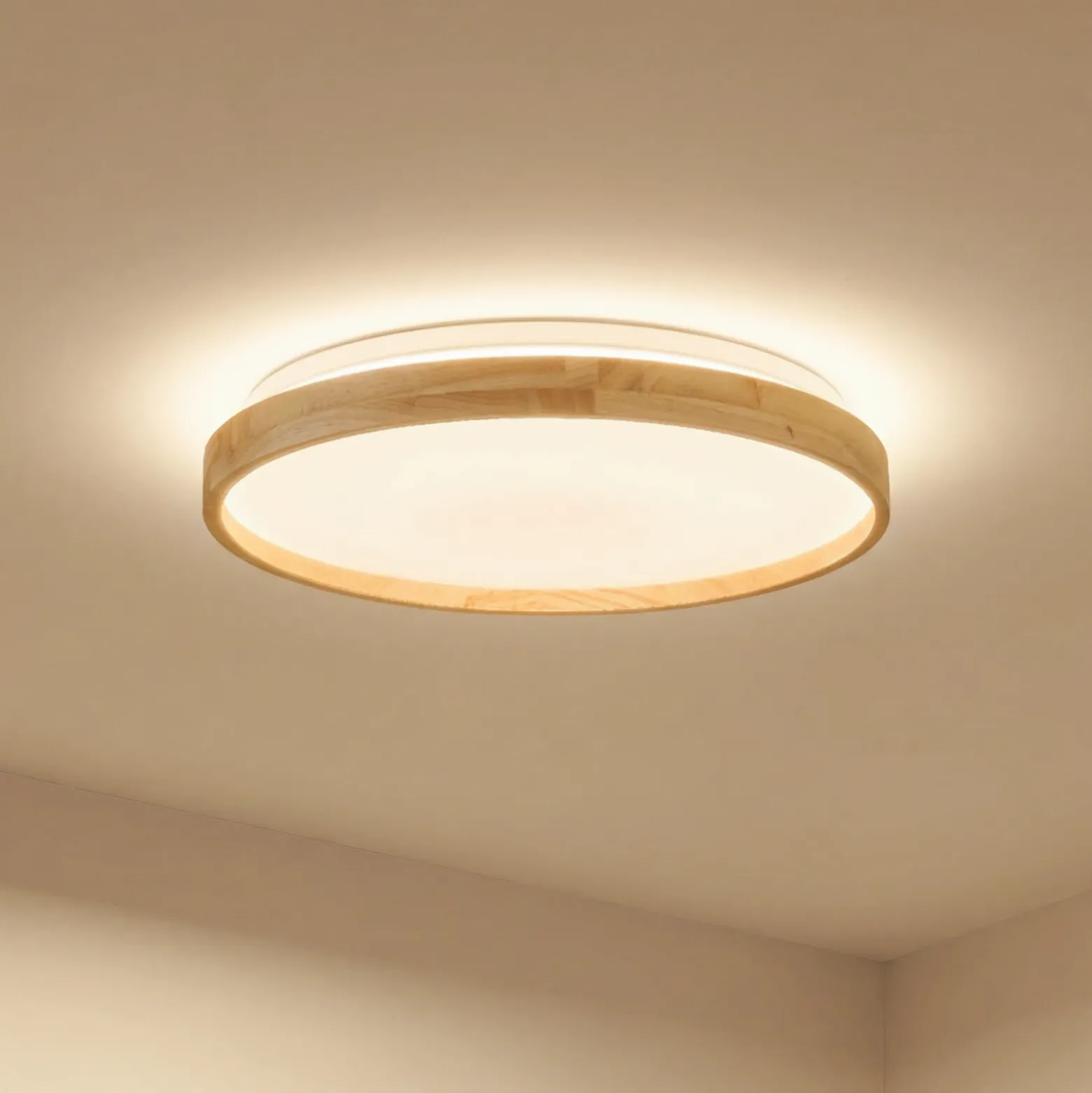 Plafón Lindby Smart LED Mirren madera Ø39,5cm CCT Tuya