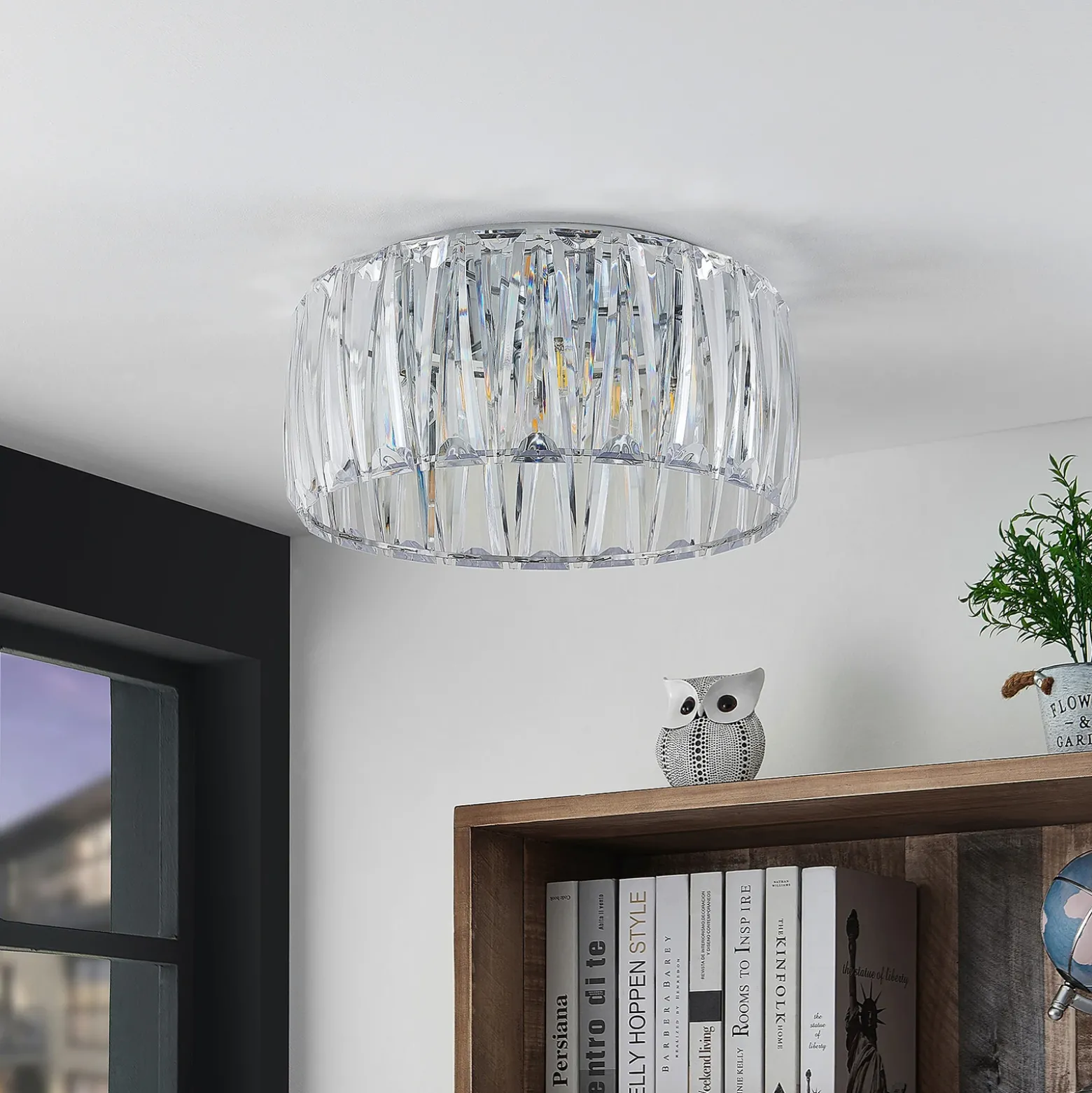 Plafón Lindby Sofia, transparente, acrílico, Ø 46cm