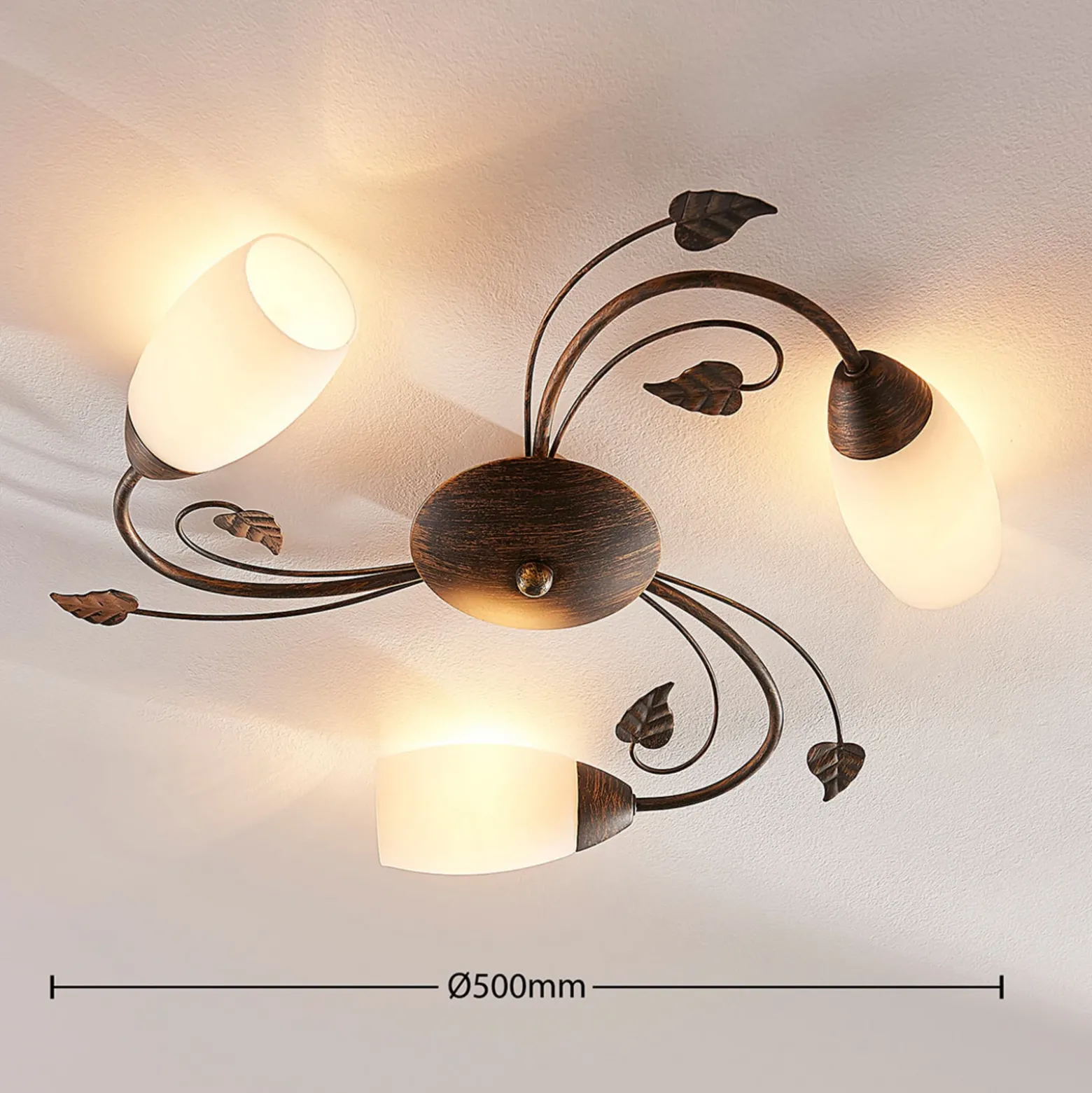 Plafón Lindby Stefania, 3 luces, Ø 46 cm, negro/oro