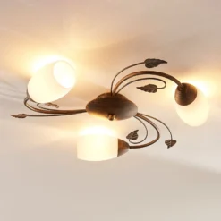 Plafón Lindby Stefania, 3 luces, Ø 46 cm, negro/oro