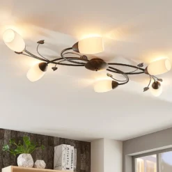 Plafón Lindby Stefania, 6 luces, negro/oro, 68cm
