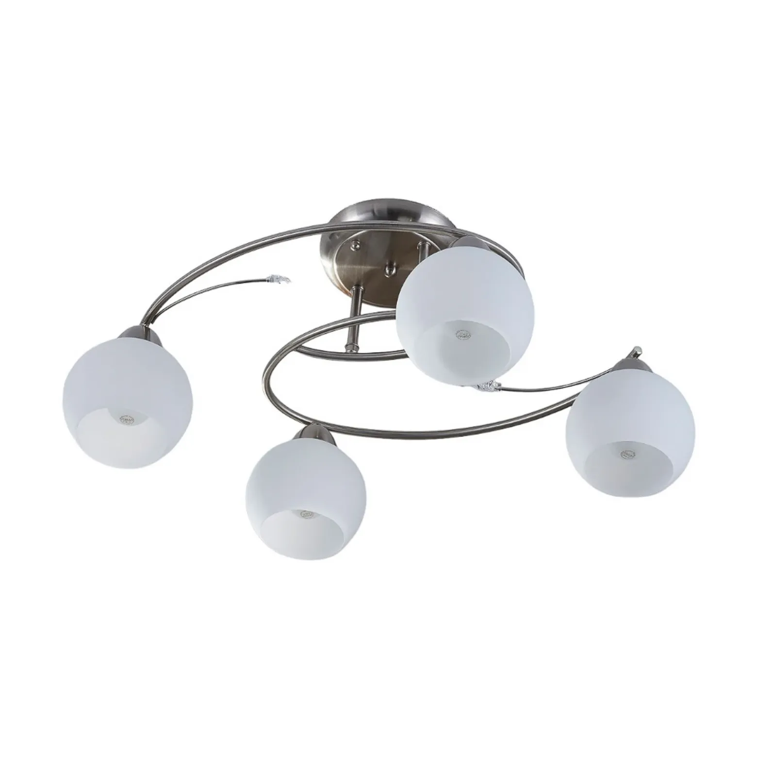 Plafón Lindby Svean, 4 luces, blanco, cristal, longitud 42,5cm