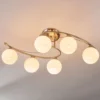 Plafón Lindby Svean, 6 luces, blanco, cristal, longitud 75cm