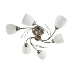 Plafón Lindby Tatas, Ø 64 cm, níquel, 6 luces, cristal