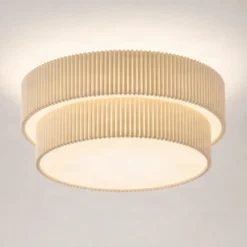 Plafón Lindby Tazia, Ø 50 cm, natural/blanco, lino