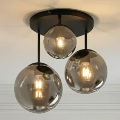Plafón Lindby Teeja, ahumado, 3 luces, Ø47cm, cristal, E27