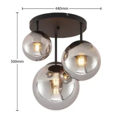 Plafón Lindby Teeja, ahumado, 3 luces, Ø47cm, cristal, E27