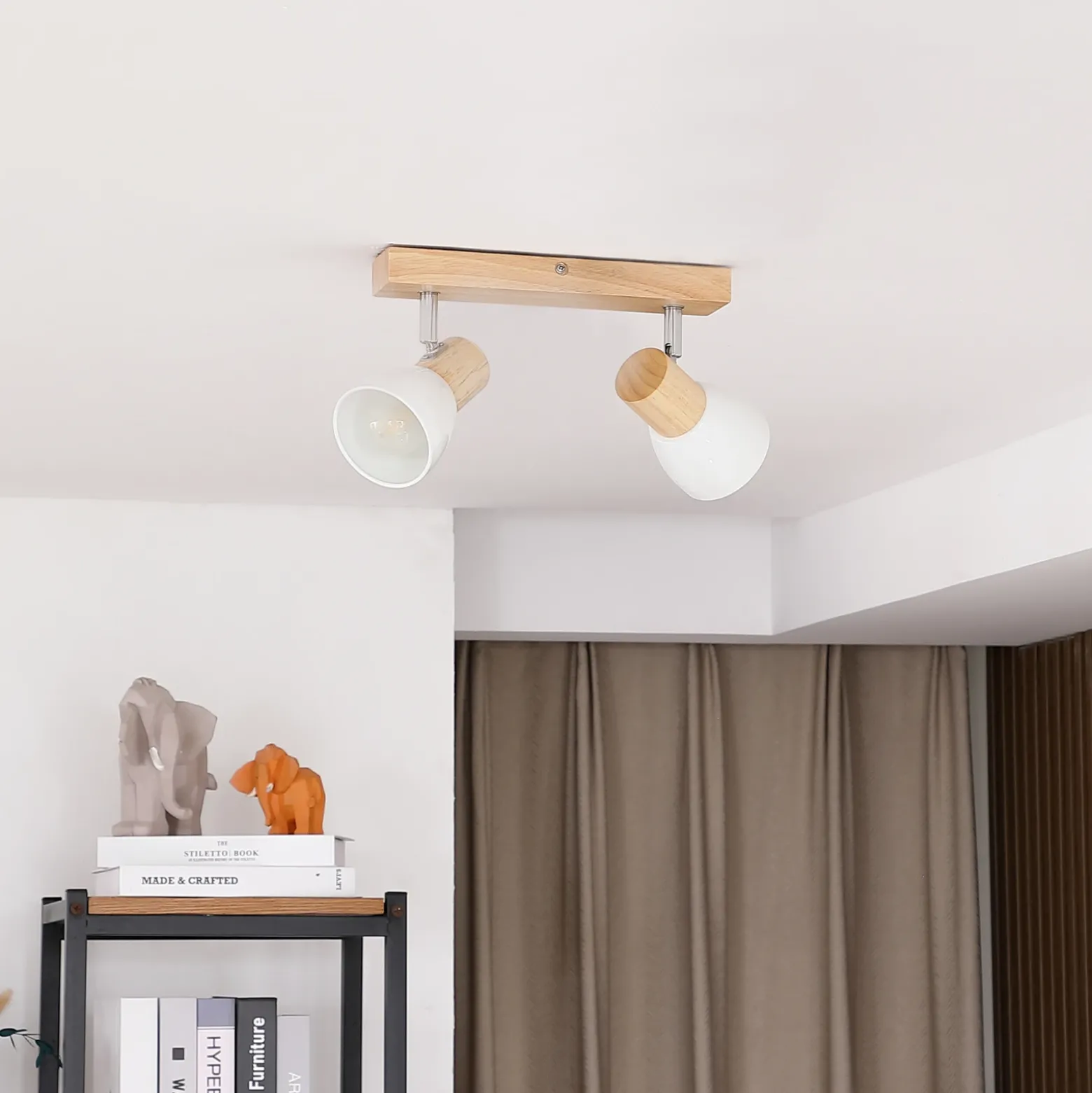 Plafón Lindby Thorin, 27 cm, 2 luces, blanco, madera, E14