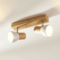 Plafón Lindby Thorin, 27 cm, 2 luces, blanco, madera, E14