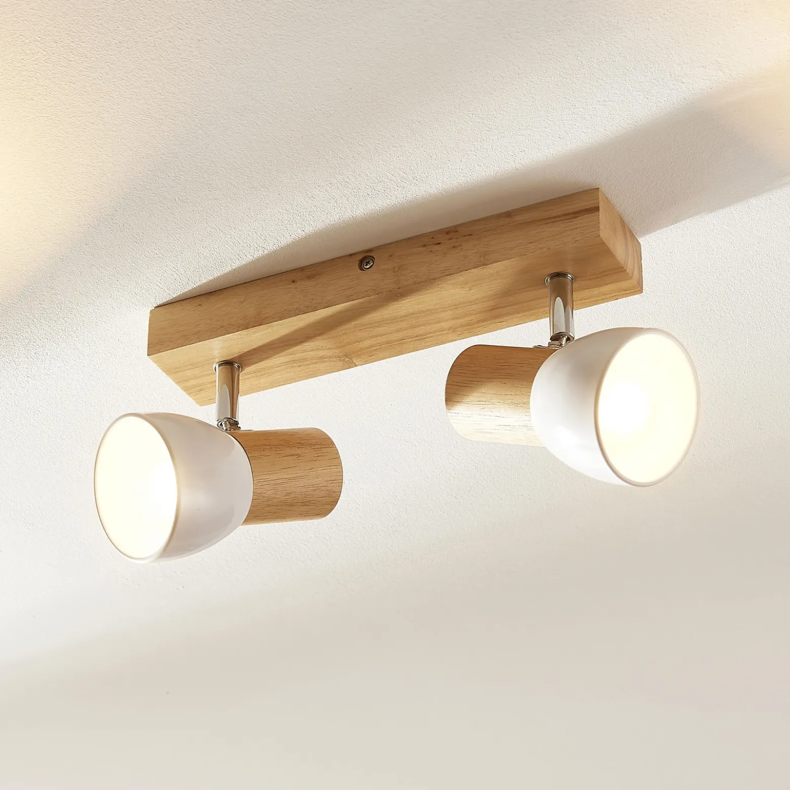 Plafón Lindby Thorin, 27 cm, 2 luces, blanco, madera, E14