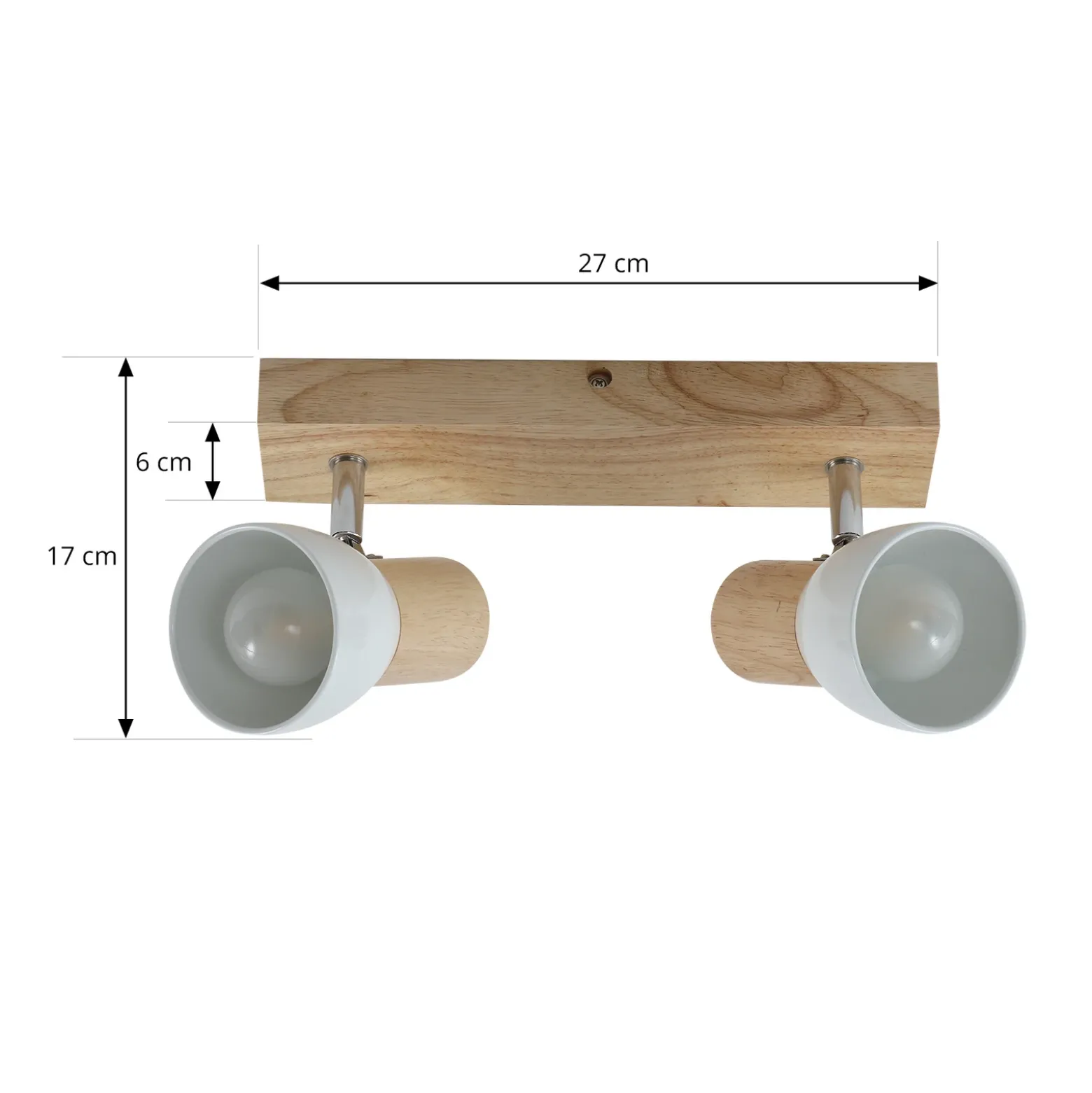 Plafón Lindby Thorin, 27 cm, 2 luces, blanco, madera, E14