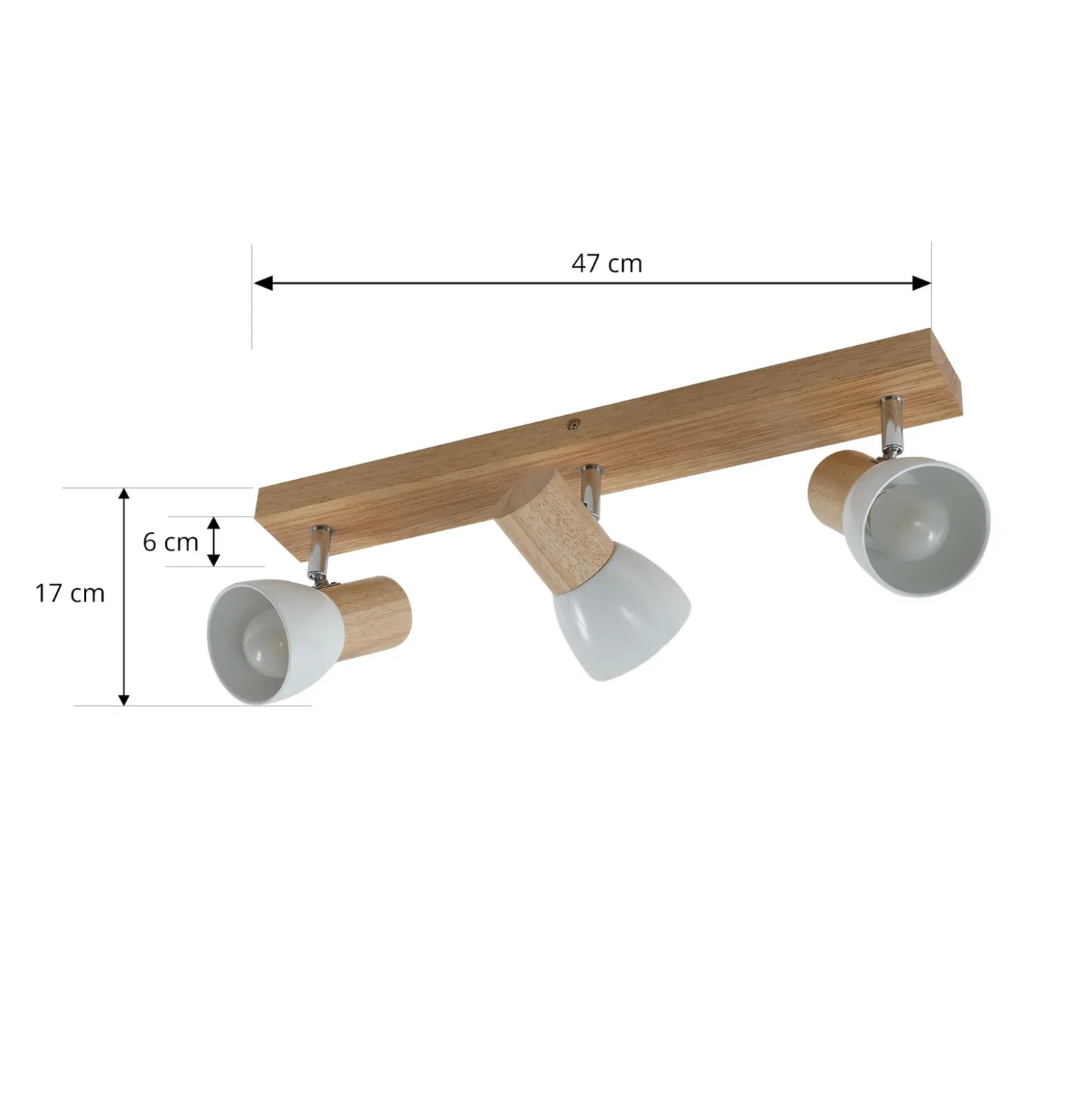 Plafón Lindby Thorin, 47 cm, 3 luces, blanco, madera, E14