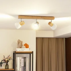Plafón Lindby Thorin, 47 cm, 3 luces, blanco, madera, E14