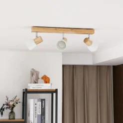 Plafón Lindby Thorin, 47 cm, 3 luces, blanco, madera, E14