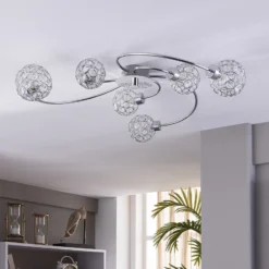 Plafón Lindby Tyron, Ø 65 cm, cromo, cristal, metal