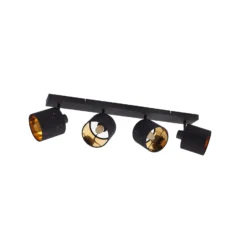 Plafón Lindby Vasilia, 4 luces, negro/oro, tela