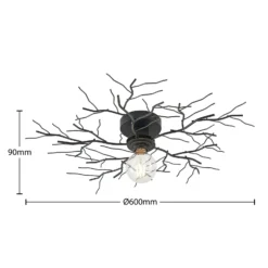 Plafón Lindby Vetki, Ø 60 cm, negro, 1 luz, metal