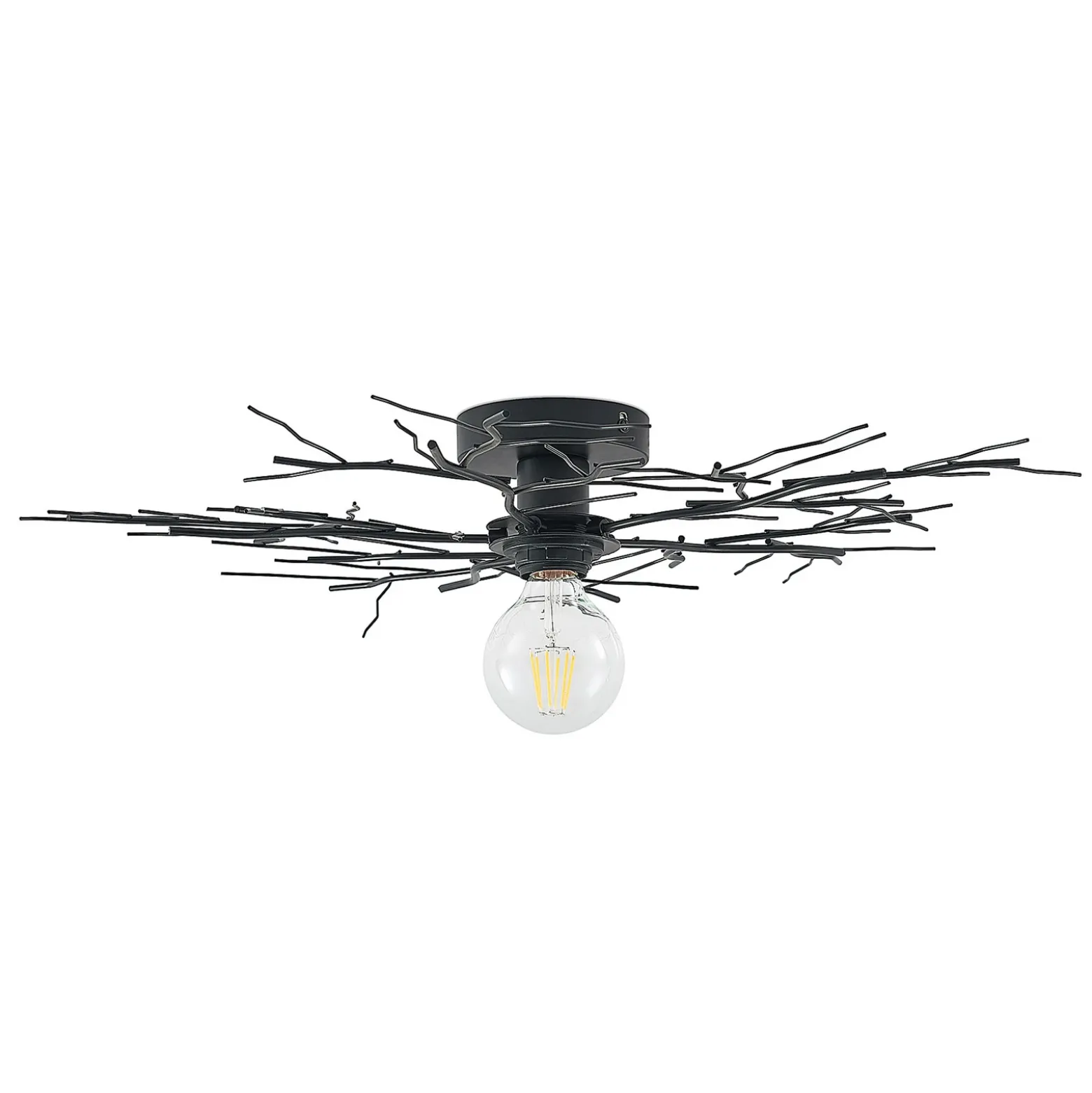 Plafón Lindby Vetki, Ø 60 cm, negro, 1 luz, metal