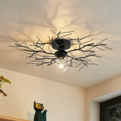 Plafón Lindby Vetki, Ø 60 cm, negro, 1 luz, metal