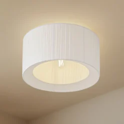 Plafón Lindby Virelle, blanca, textil, Ø 40 cm, E27
