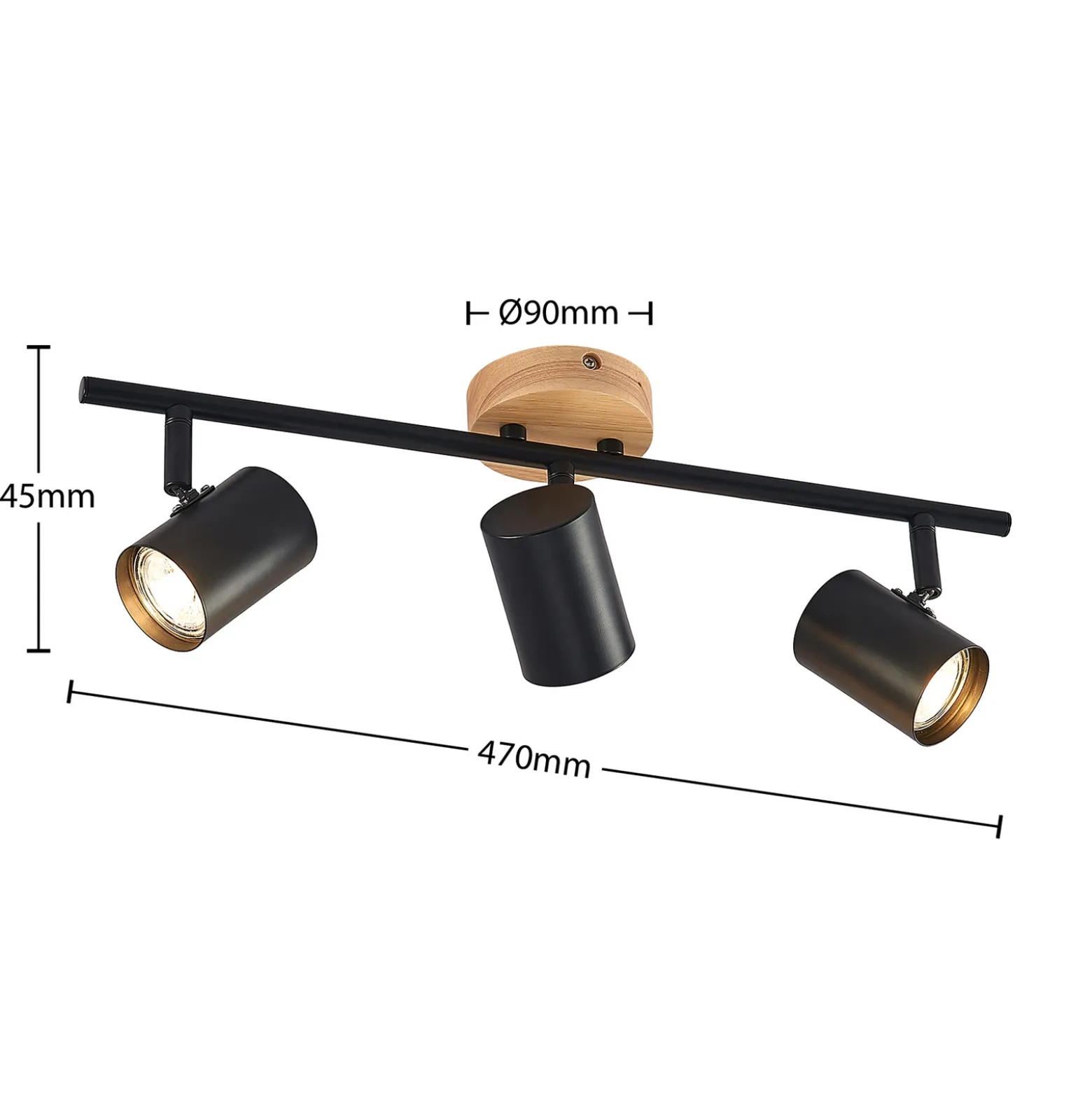 Plafón Lindby Xiomara, 3 luces, 68 cm de largo, madera