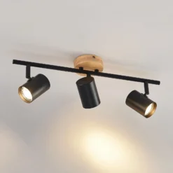 Plafón Lindby Xiomara, 3 luces, 68 cm de largo, madera