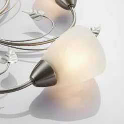 Plafón Lindby Yannie, 5 luces, 60cm, níquel/blanco, cristal